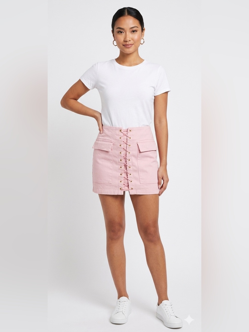 Luxxel Pink Lace-Up Utility Mini Skirt Size Small
